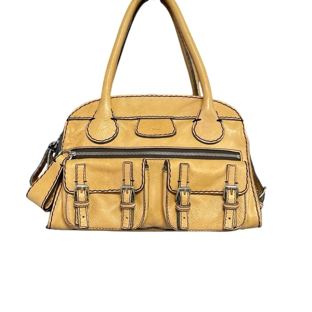 CHLOE Satchel Tote Purse Camel Brown Leather Buttery Pebbled Leather Luxury